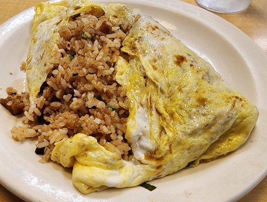 Fried rice omelet with shoyu and Tabasco sauce