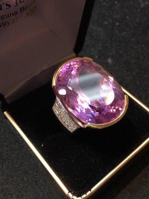 18K yellow gold Kunzite Diamond ring