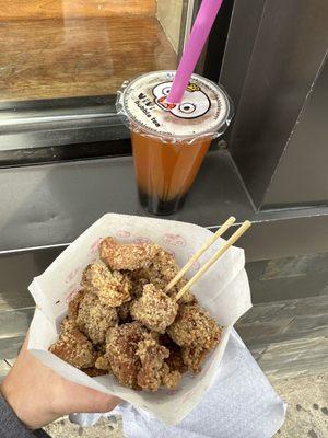 Basil flavored popcorn chicken and Kumquat Lemon Tea