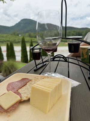 Wine flight and charcuterie tray for 3