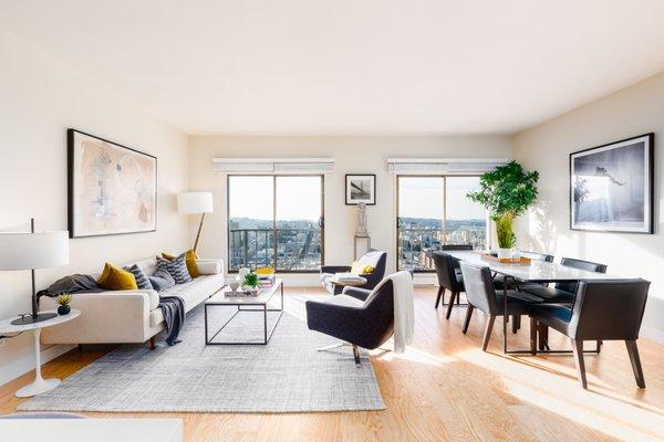 living room and dining area