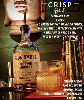 Sept 21st- Whiskey Pairing dinner