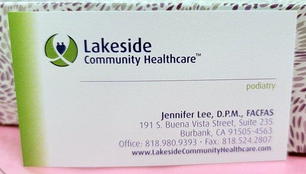 Dr. Jennifer Lee's business card.