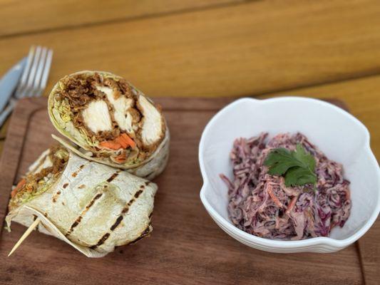 Crispy Asian chicken wrap and kimchi slaw