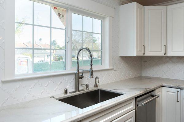 Large Undermount sink with a gooseneck Faucet