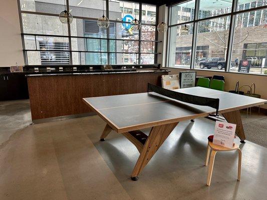 Ping pong table and indoor seating