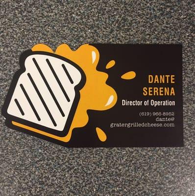 Die Cut Business Card for GRATER GRILLED CHEESE