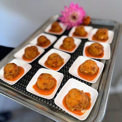 Fontina and sun-dried tomato arancini--crispy and delicious!