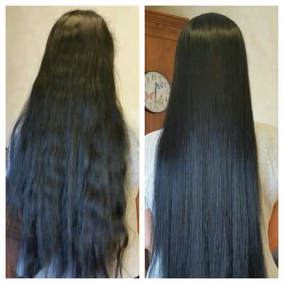 Before and after my Brazilian Blowout. My hair is so much more manageable and comes out looking like the "after" picture without blow drying