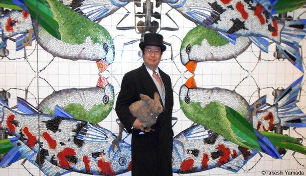 MTA - Jay Street - Metro Tech subway station. Dr. Takeshi Yamada and Seara (Coney Island sea rabbit). colorful title mural