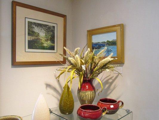 Pottery, Candles, Framed prints and original paintings