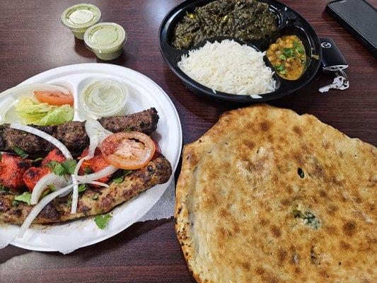 Chicken, palak paneer, garlic Naan