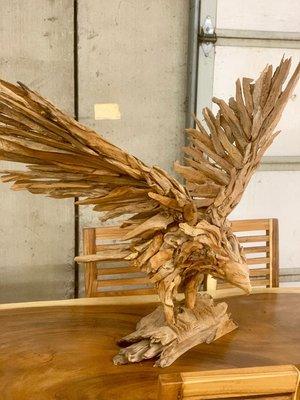 SOLID TEAK EAGLE. Hand crafted in Indonesia, solid wood teak eagle statue / sculpture.