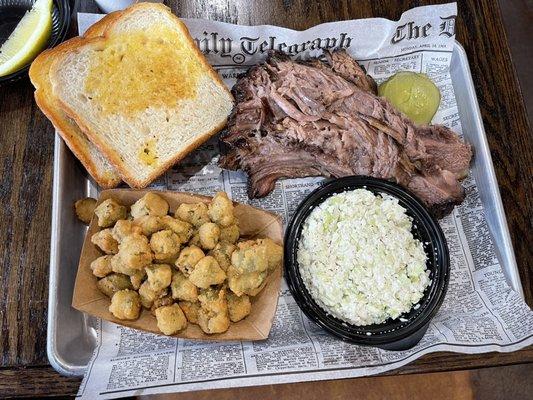 Brisket plate with Cole slaw and Okra