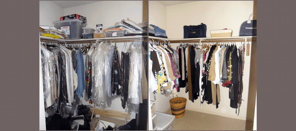 The belonging's of this client's late husband still occupied the better of the two closets.  We transitioned both spaces.