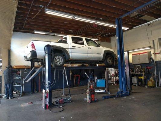 Getting a new muffler put on my Tacoma!