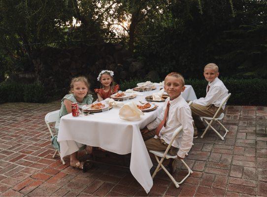 Kids table and chairs, and linens