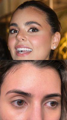 Before and after photos of my eyebrows