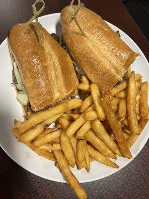 Philly cheesesteak and fries