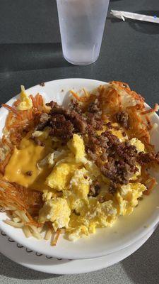 sausage, egg, & cheese hashbrown bowl