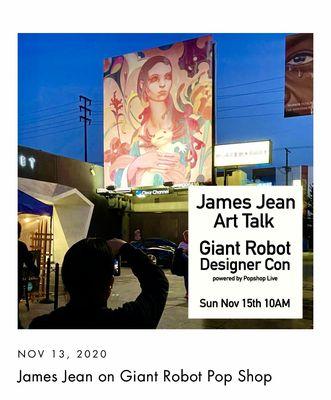 bill board with current featured artist James Jean above GR2 gallery on Sawtelle Bl in WLA