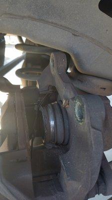 Blown brake caliper, a dangerous condition.