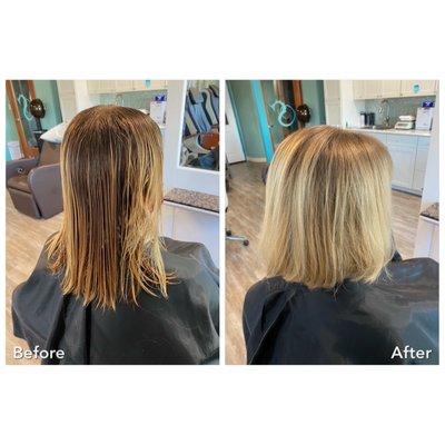 Piper's bleach and tone and cut and style.