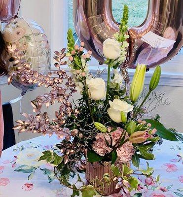 Fabulous and 40, rose gold flower arrangement!