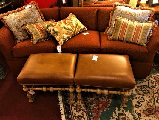 Rust Sofa: $250, Tan/Cream Bench: $250