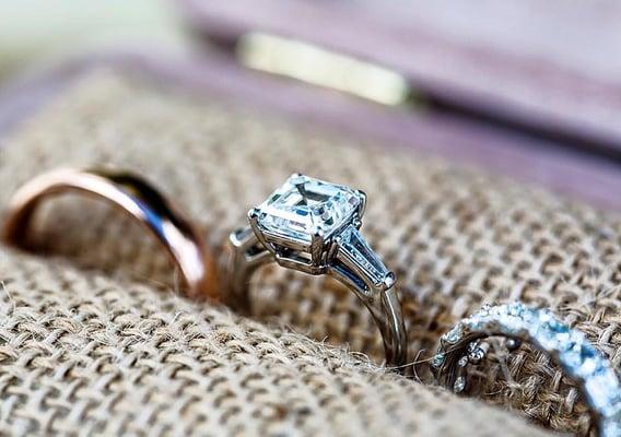 Engagement ring and wedding rings