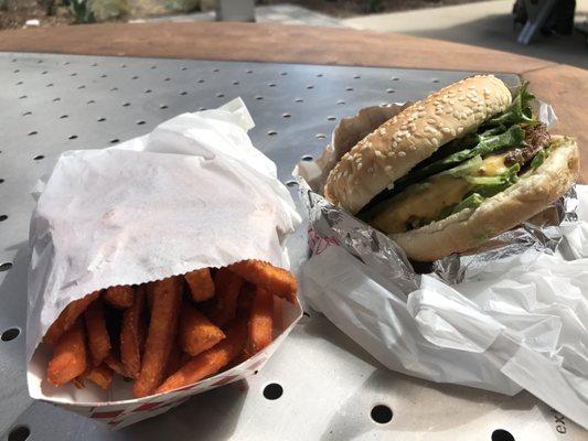 The bacon avocado cheeseburger and sweet potato fries - how does it look?