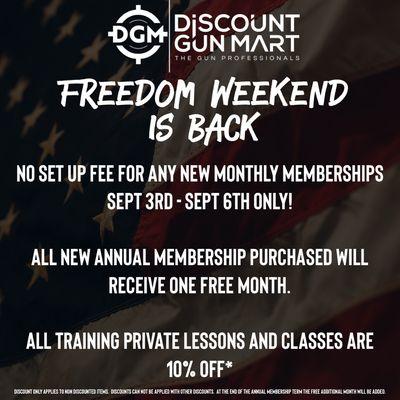 Labor Day Weekend Membership & Training Sale!