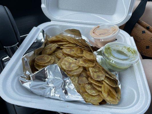 Mariquitas. For $3.50 this is a steal! Portion size is great and the thin, crispy chips come out HOT. So good!