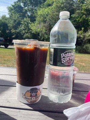 HUGE ice coffee @ Black Sheep on picnic tables