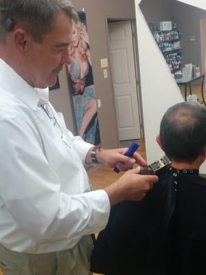 Our owner Vince is laser focused on every haircut he gives!