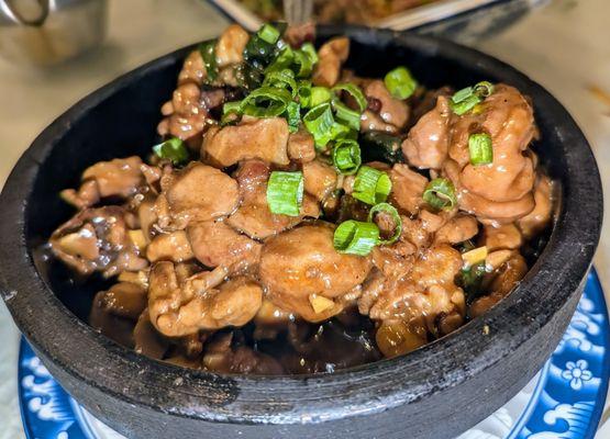 Sauteed Chicken & Basil w.Triple Sauce. $18.95 (their version of the Taiwanese 3 Cup Chicken)