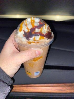 Mocha Frappe with Caramel drizzle. Yum!