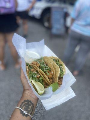 Los Tacos del Pollo with a side of sour cream...AMAZING!