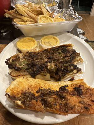 Philly cheesesteak w/ garlic Parm fries ~ borf