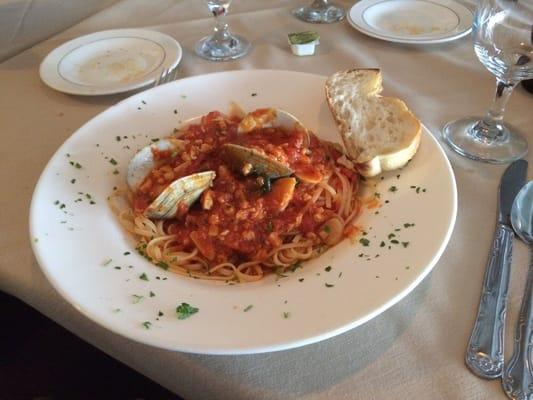 Linguine with red clam sauce.