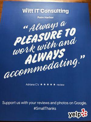 Client sent a poster of their goggle review.  Very thoughtful.