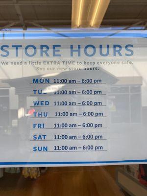 New stores hours. Photo taken October 2, 2021