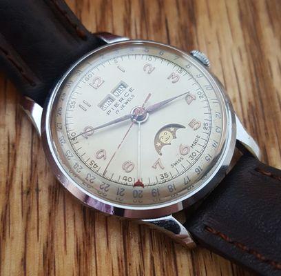 Serviced Pierce triple date vintage gents dress watch.