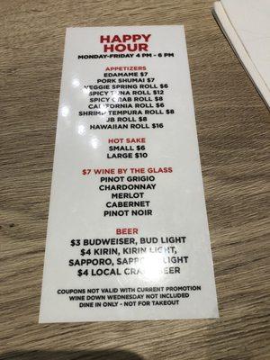 Happy hour menu