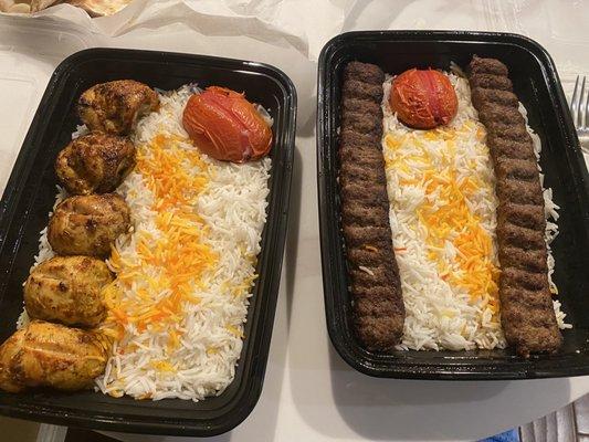 Boneless Chicken Kabob was juicy, Beef Kobideh Kabob was a little dry.