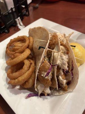 Fish tacos and Onion Rings