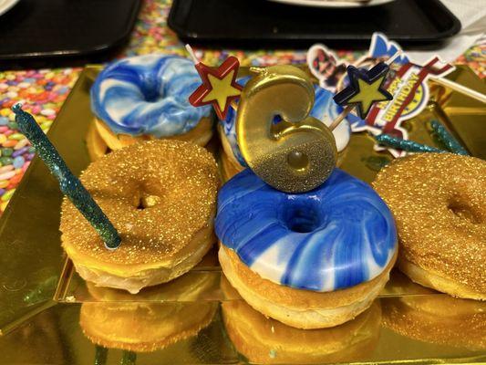 Beautifully done SONIC themed doughnuts for my son's Birthday .... Well done guys!!!  Every one loved them!