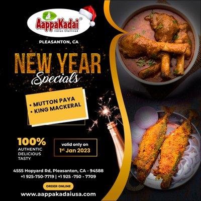 NEW YEAR SPECIALS at your Aappakadai _ our food  is specially made for your tummy
MUTTON PAYA
KING MACKERAL