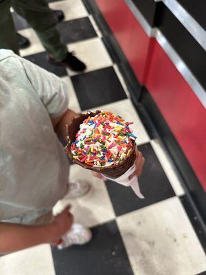 Cotton candy hard ice cream with sprinkles