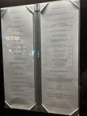 Dinner menu